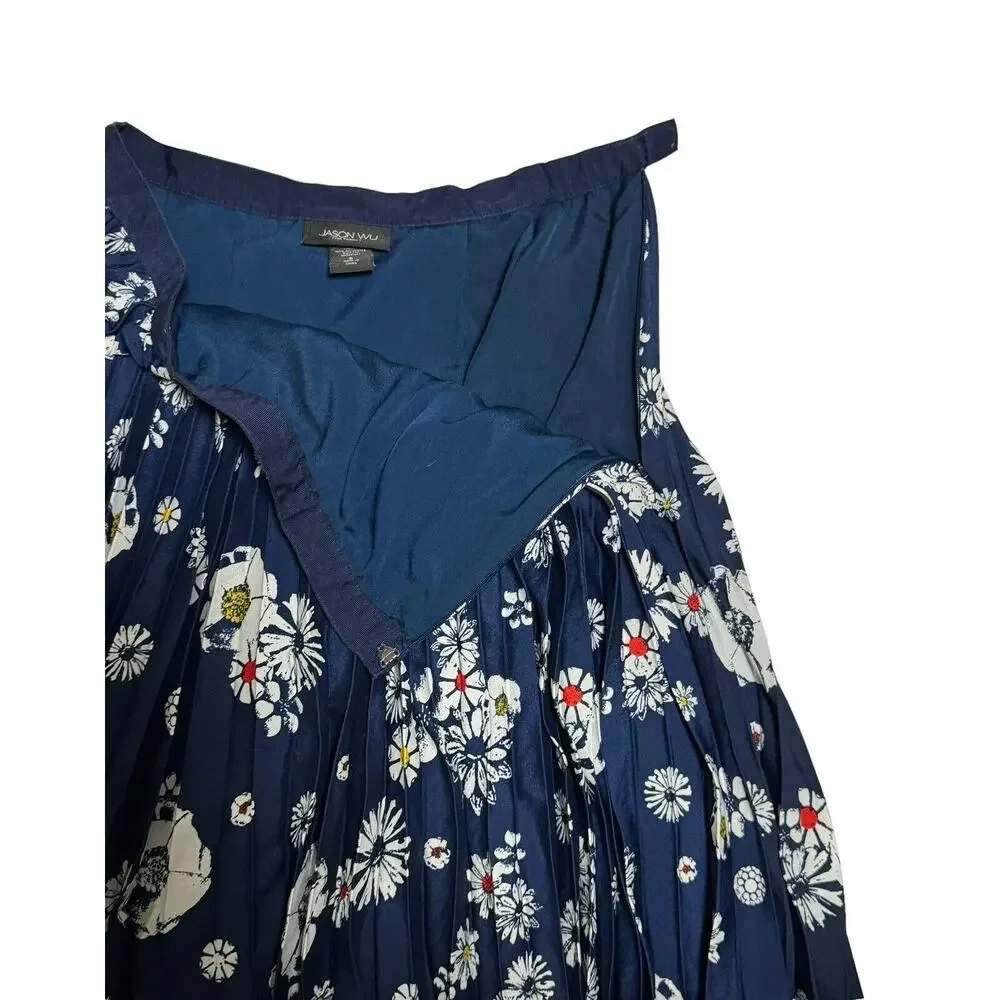 Jason Wu for Target Navy Blue Floral DAISY Pleated Accordion Skirt Women's Sz 6